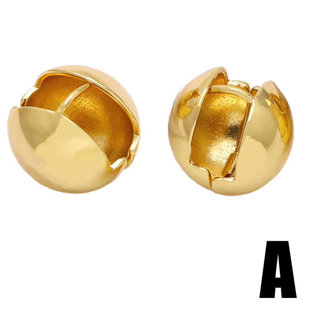 18K Gold Plated Round Ball Drop & Stud Earrings - Simple Glossy Copper Women's Jewelry