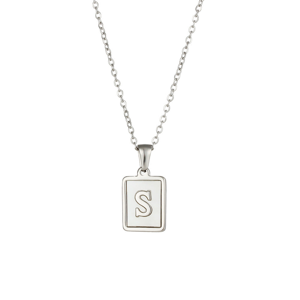 Fashion Titanium Steel Pendant Necklace with Natural White Shell Letter Charm