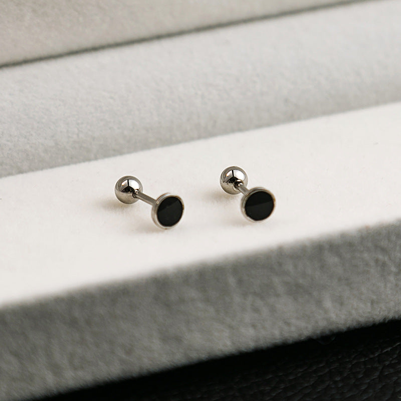 1 Pair Geometric Black Flower Stainless Steel Enamel Cross Heart Stud Earrings