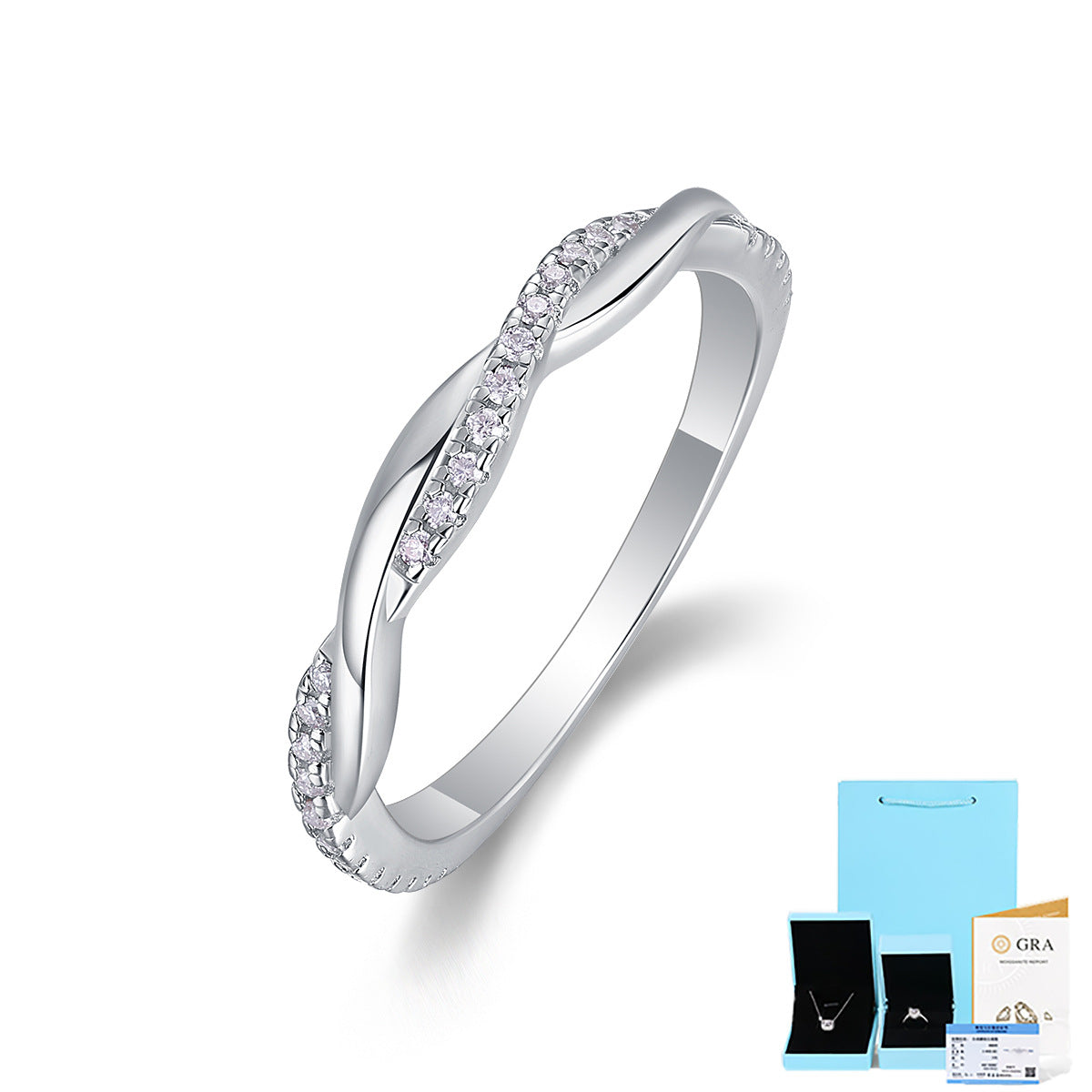 Sterling Silver S925 Moissanite Geometric Ring with GRA Certificate