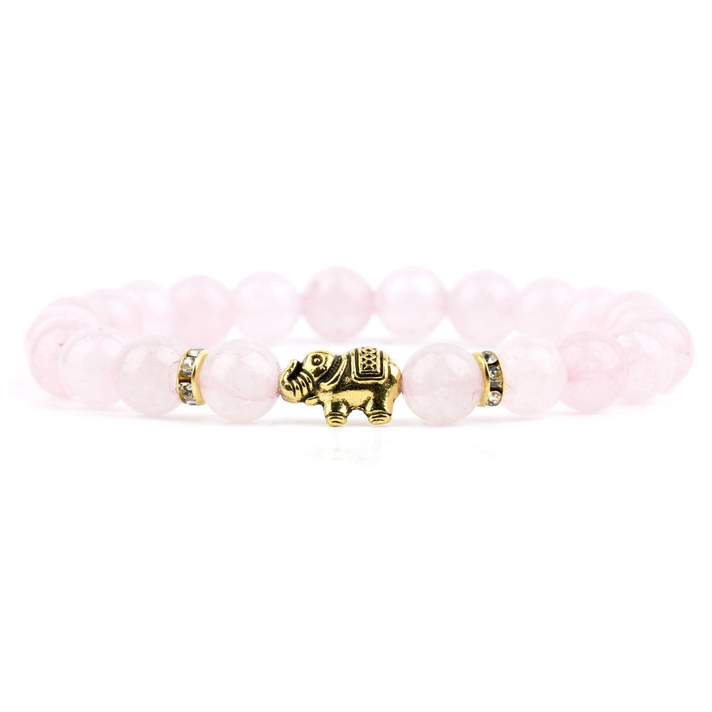 Retro Elephant Agate Beaded Bracelet with Frosted White Chalcedony Beads