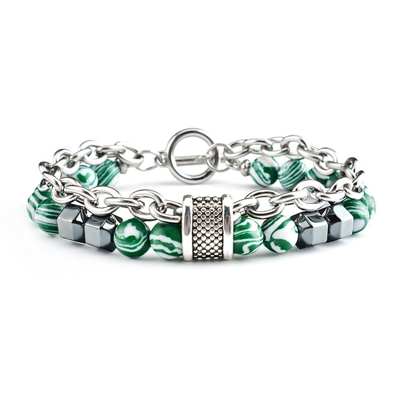 Retro Geometric Alloy Malachite Men's Beaded Bracelet