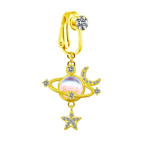 Heart Shape Butterfly Planet Fake Belly Ring - 316 Stainless Steel with Rhinestones