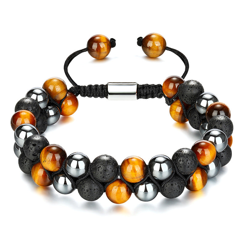 Fashion Natural Agate and Tiger Eye Beaded Adjustable Unisex Bracelet