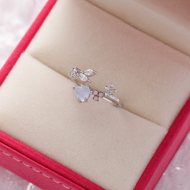 Korean Fashion Crystal Zircon Flower Adjustable Ring