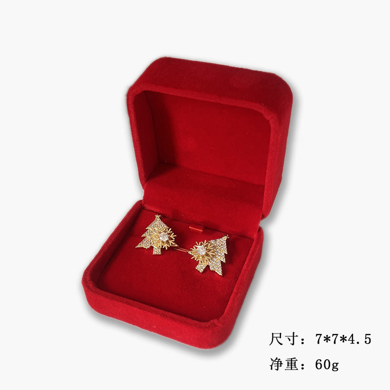 Fashion Rotatable Christmas Tree Snowflake Zircon Stud Earrings in 925 Silver