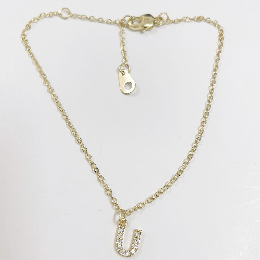 Elegant Initial Zircon Inlay 14k Gold Plated Copper Bracelets for Women