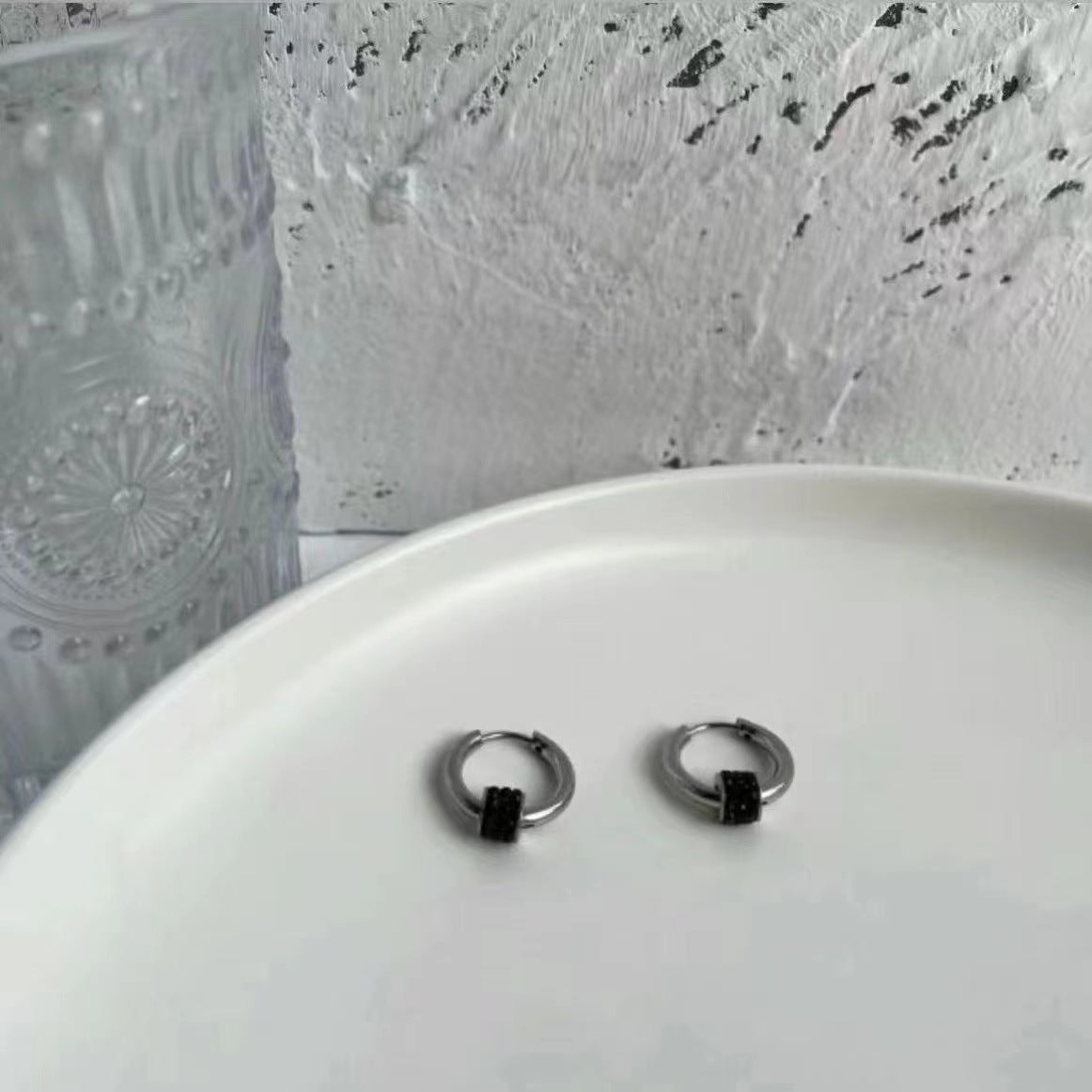 Men's Titanium Steel Diamond Hoop Earrings - Trendy Minimalist Design