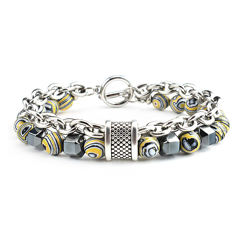 Retro Geometric Alloy Malachite Men's Beaded Bracelet