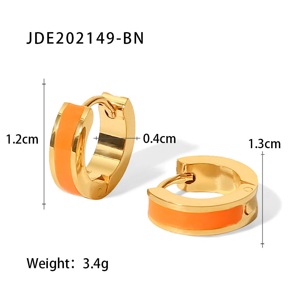 Fashion Enamel Gold Plated 18k Stainless Steel Hoop Earrings for Women