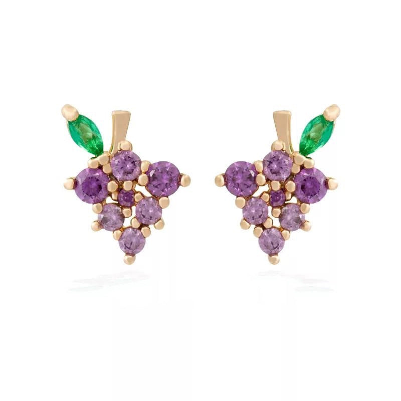 Fashion Fruit Zirconia Copper Earrings - 18k Gold Plated Studs for Women