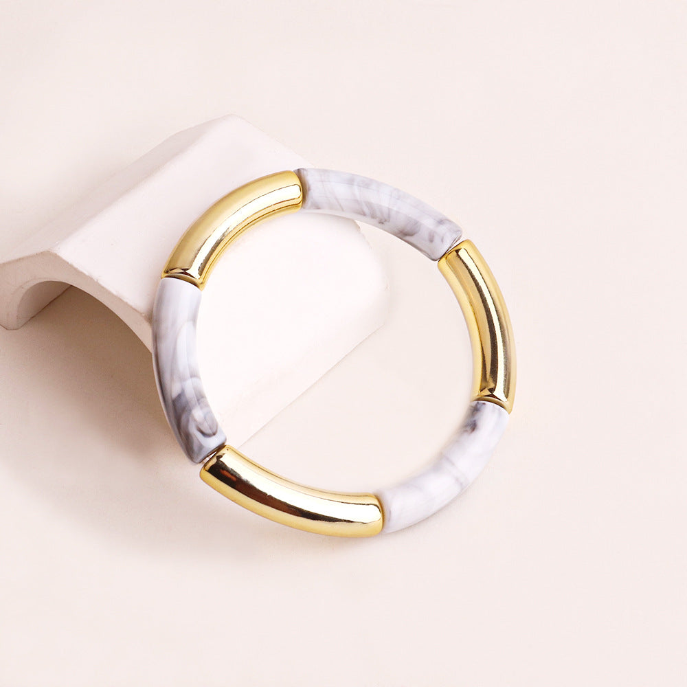 Acrylic Round Tube Elastic Bangle Bracelet for Women