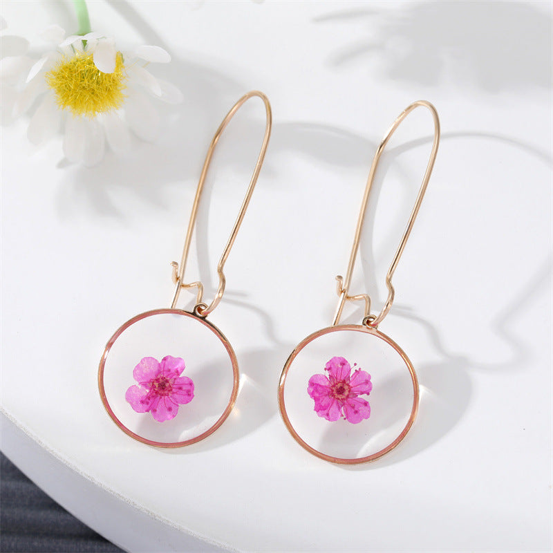 New Creative Geometric Dried Flower Epoxy Pendant Earrings