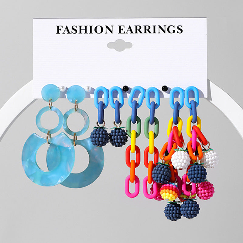 Geometric Acrylic Candy Color Statement Earrings Set for Women