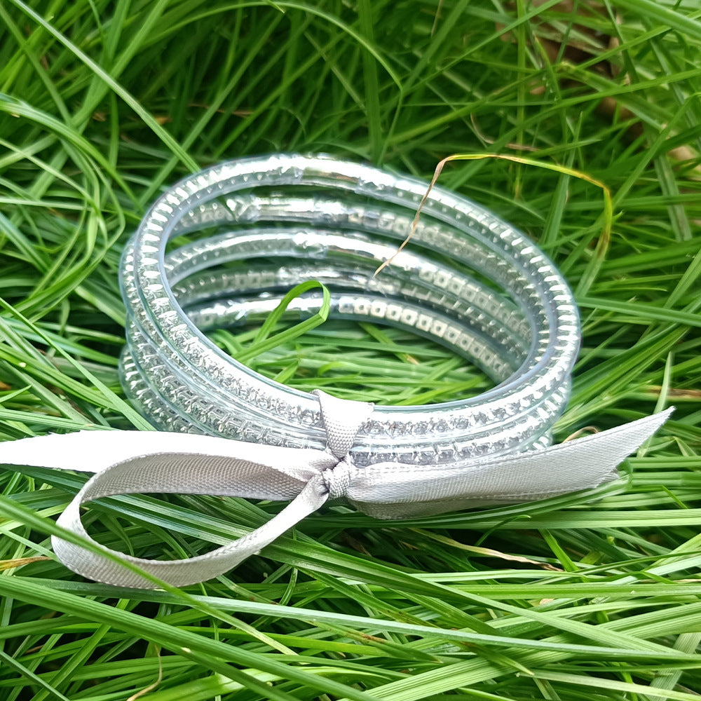Retro Round Flower Silicone Buddhist Bangle with Hexagram Charm