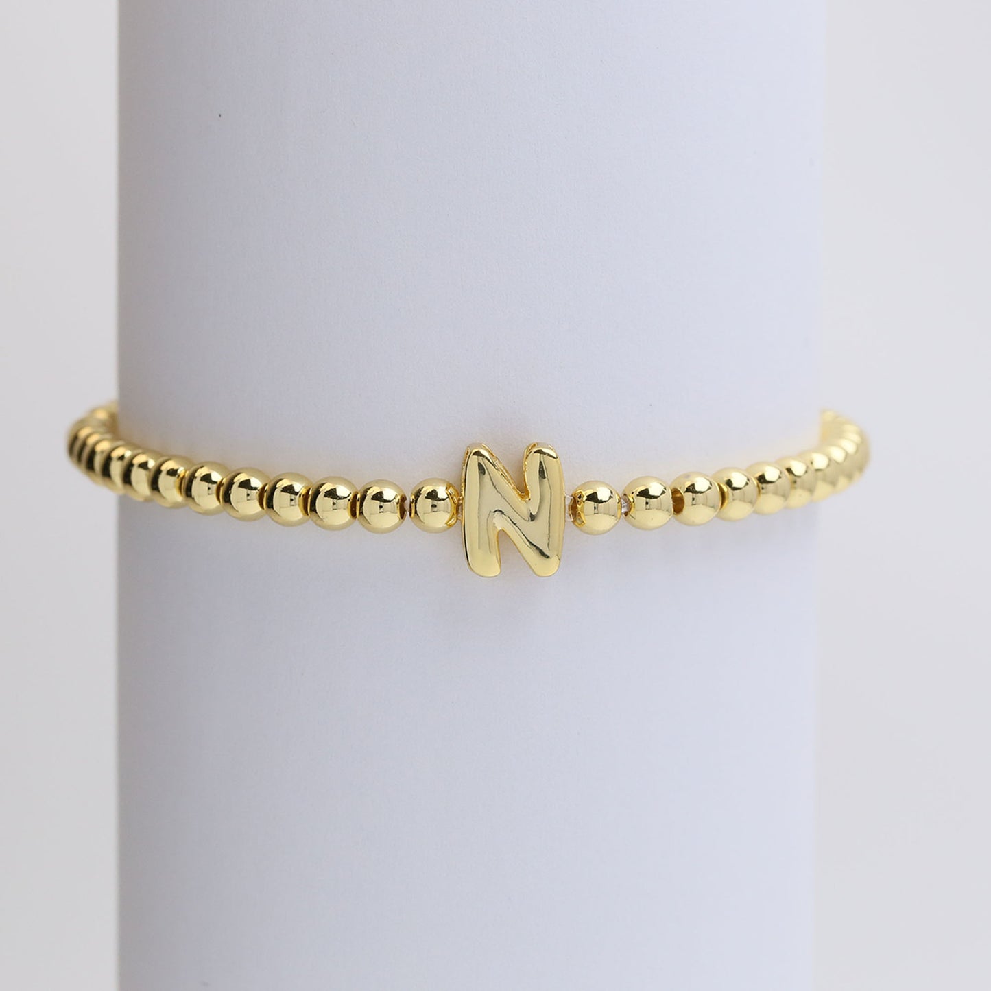 18k Gold Plated Copper Beaded Alphabet Stretch Bracelet