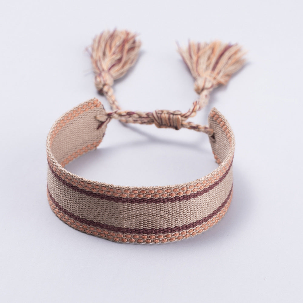 Ethnic Embroidered Tassel Adjustable Unisex Bracelet