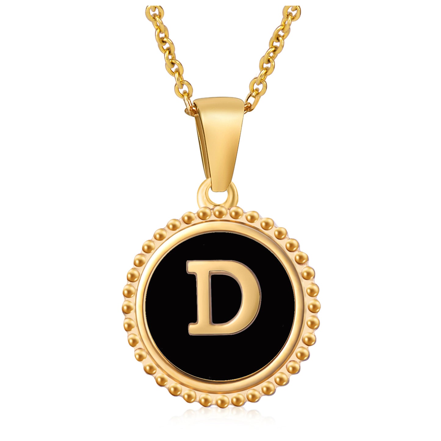 Fashion Round Letter Enamel Gold Plated Stainless Steel Initial Pendant Necklace