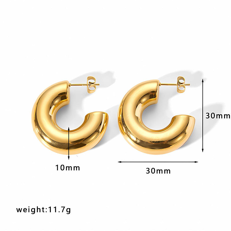 1 Pair Minimalist C Shape Stainless Steel Hoop Earrings