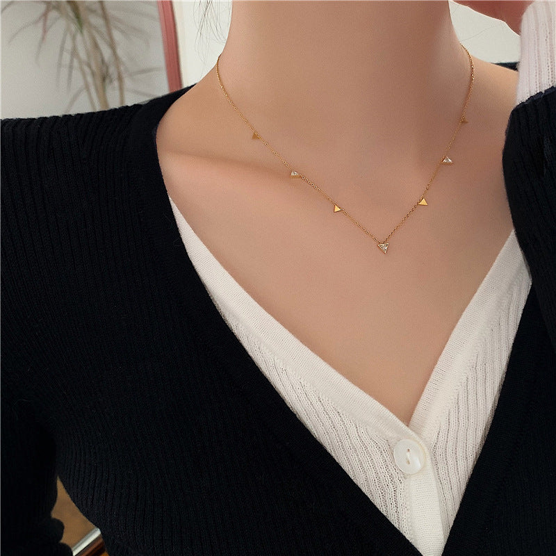 Simple Zircon Inlay Titanium Steel Necklace with Waterdrop Pendant