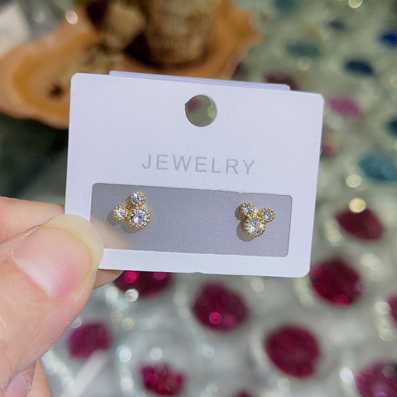 Simple Cartoon Mouse Zircon Inlay Copper Stud Earrings