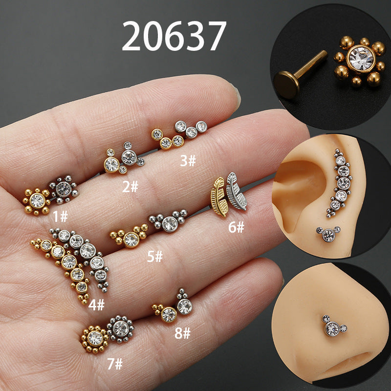 Fashion Leaf Zircon Inlaid Stainless Steel Piercing Jewelry - Lip and Ear Studs