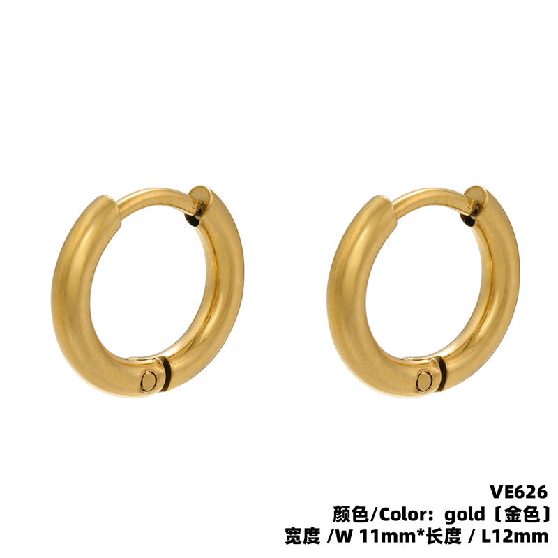 Fashion Solid Color Stainless Steel Hoop Earrings with Bead Accent