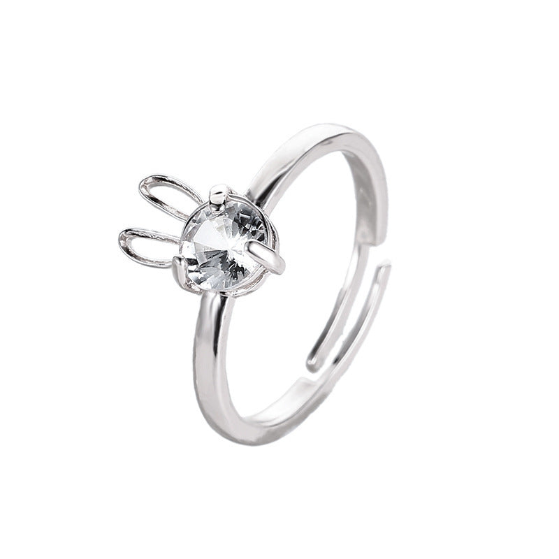 Adjustable Cute Rabbit Zircon Copper Ring