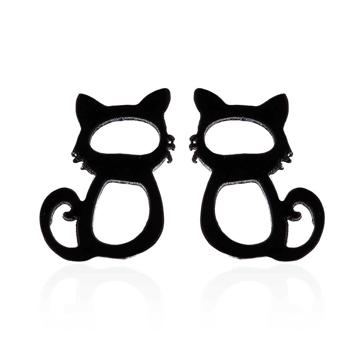 Fashion Stainless Steel Animal Ear Studs - Black Cat & Dog Design
