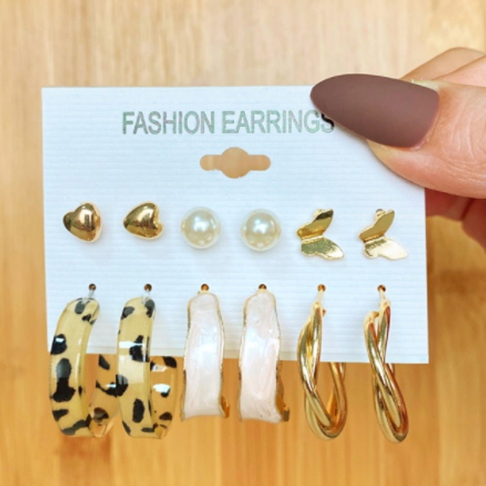 Fashion Heart & Butterfly Metal Chain Earrings Set - 15 Pieces
