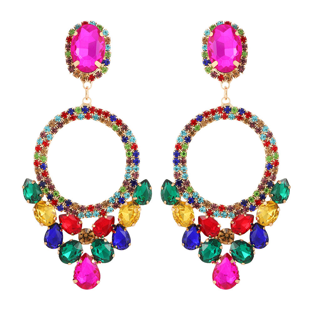 Retro Geometric Rhinestone Inlay Statement Drop Earrings for Women