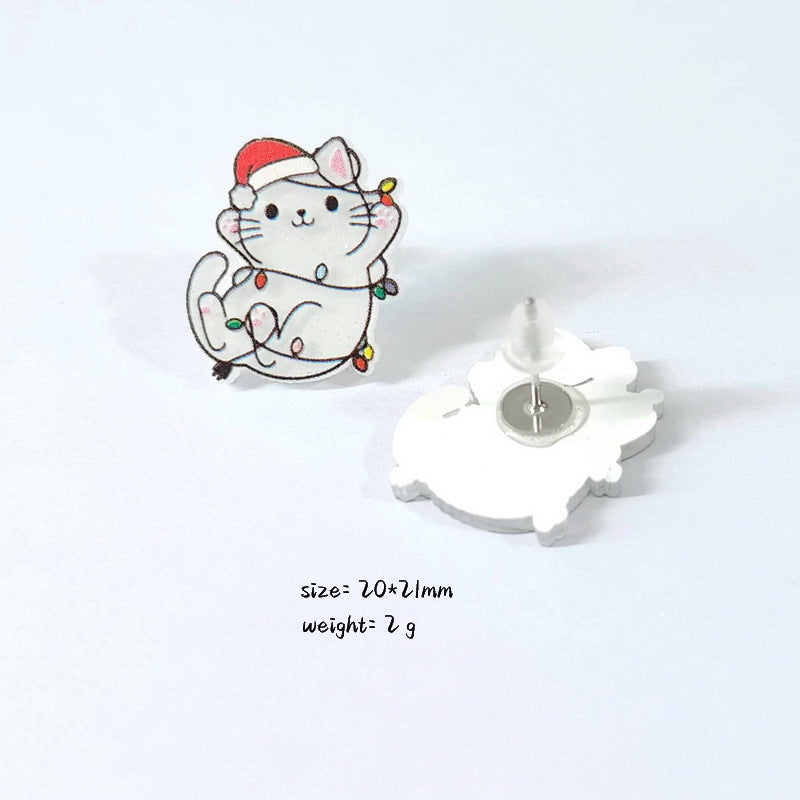 Cartoon Animal Acrylic Christmas Theme Women's Stud Earrings