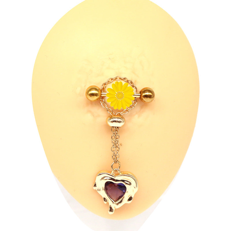 Modern Heart Shape Rhinestone Pendant Nipple Ring in Stainless Steel and Copper