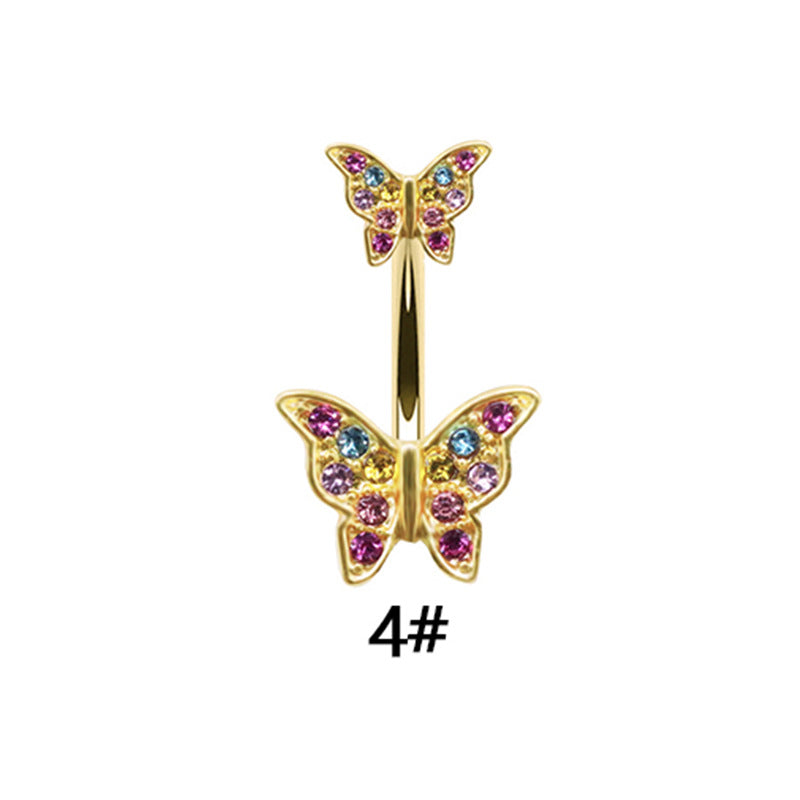 Exaggerated Punk Heart Snake Dragon Zircon Inlay Stainless Steel Belly Ring