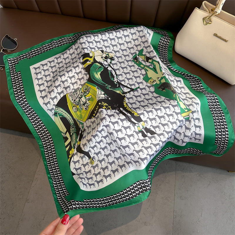 Women's Color Block Cat Print Polyester Silk Square Scarf 70cm