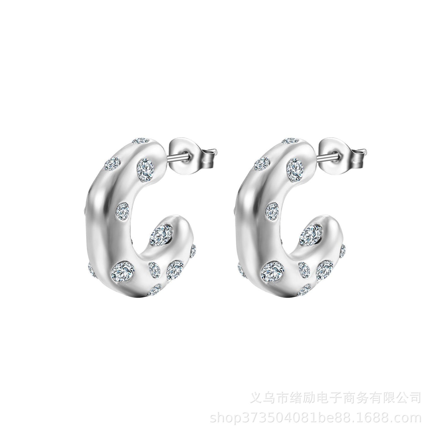 C-Shaped Gold-Plated Titanium Steel Zircon Pearl Hoop Earrings