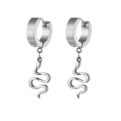 Retro Winged Snake Stainless Steel Hollow Drop Earrings