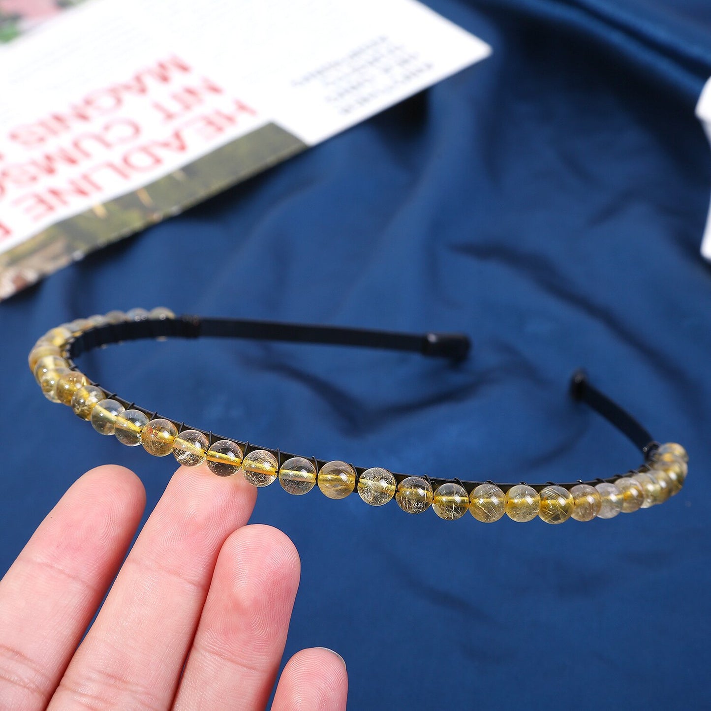 Women's Minimalist Color Block Beaded Crystal Hairband