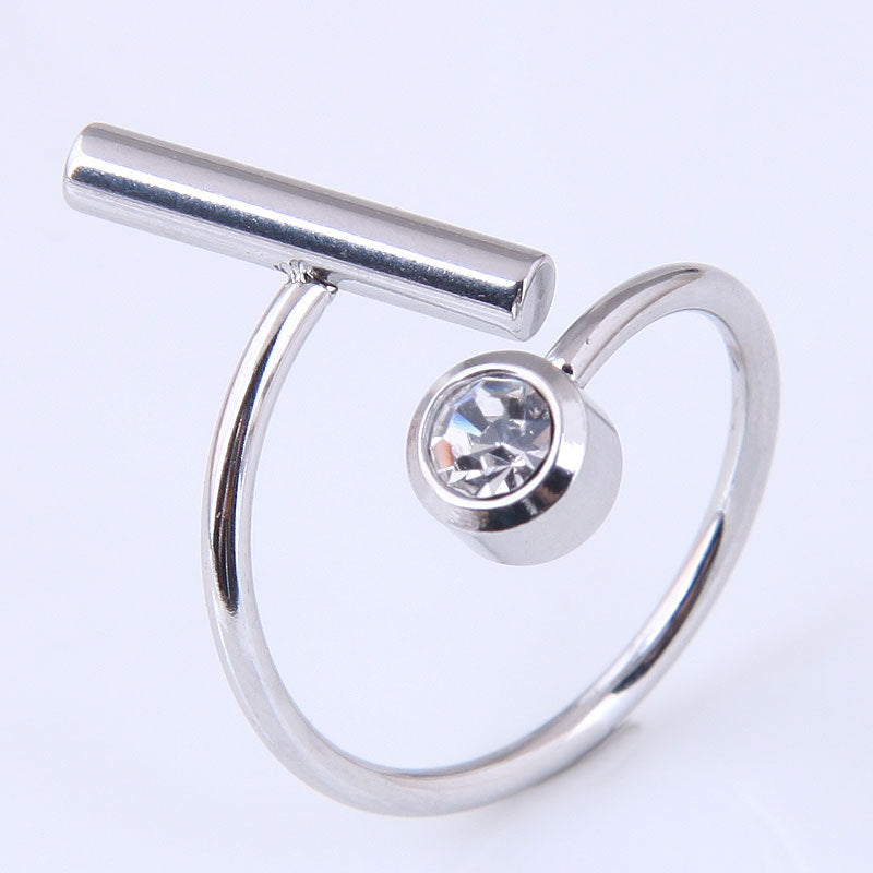 Korean Fashion Hip-hop Stainless Steel Diamond Ring 0612