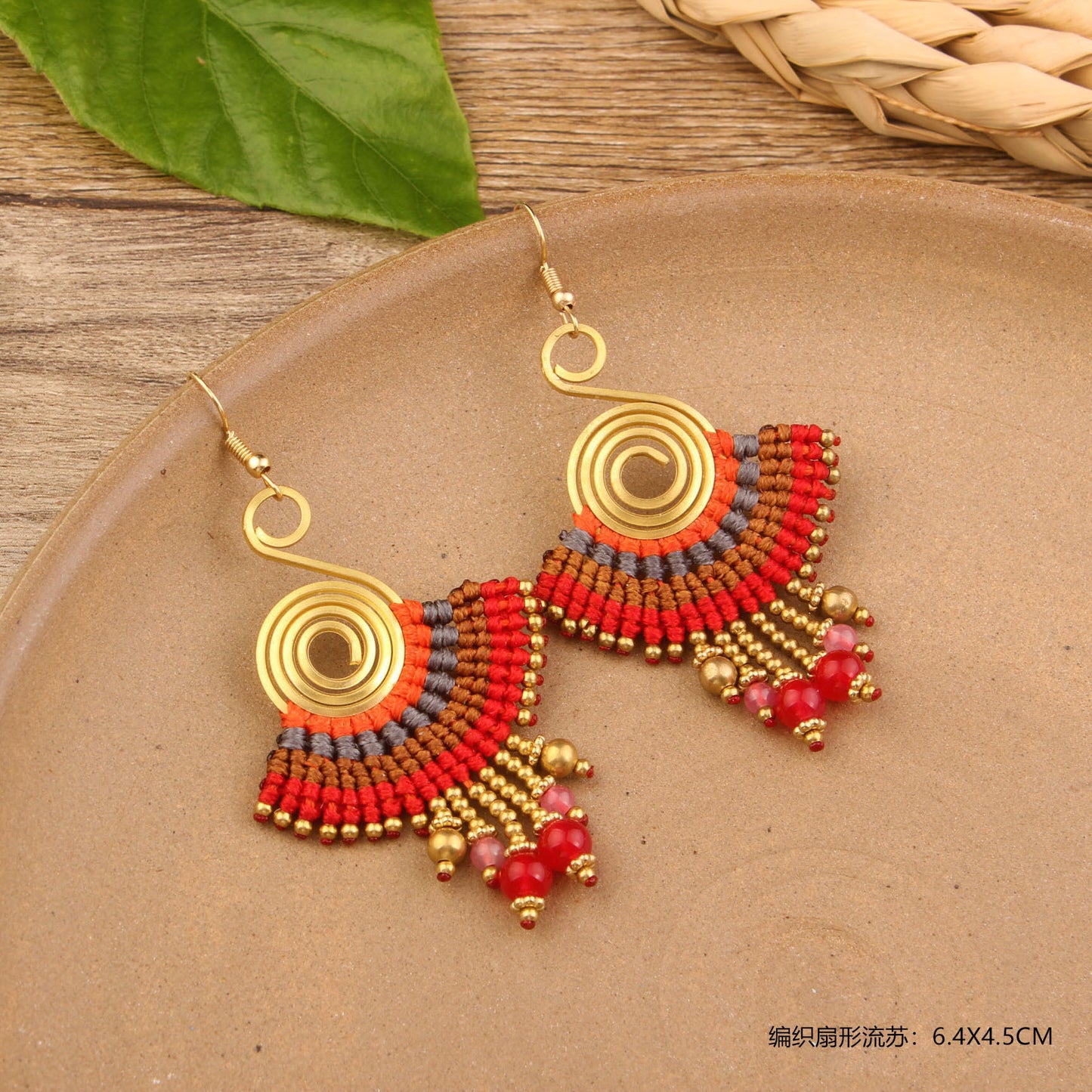 Bohemian Shell Tassel Mesh Earrings with Synthetic Gemstones