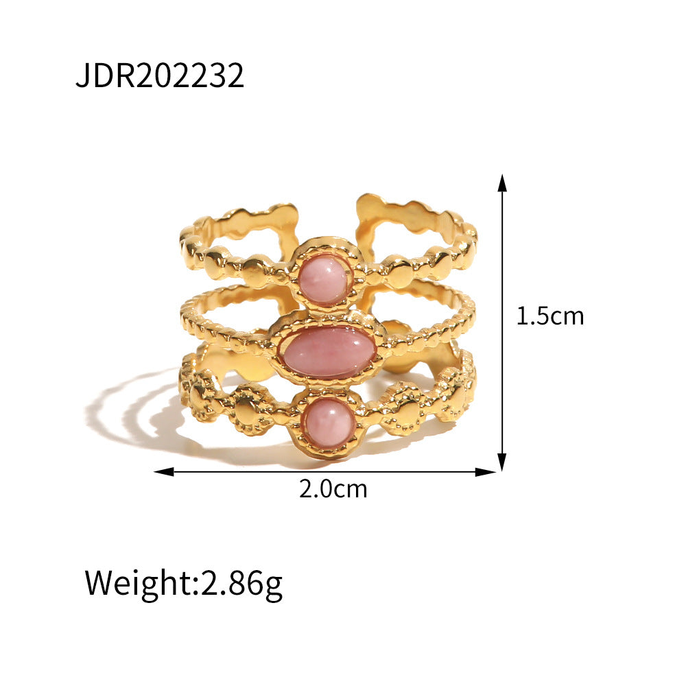 Vintage Geometric Stainless Steel Gemstone Adjustable Ring