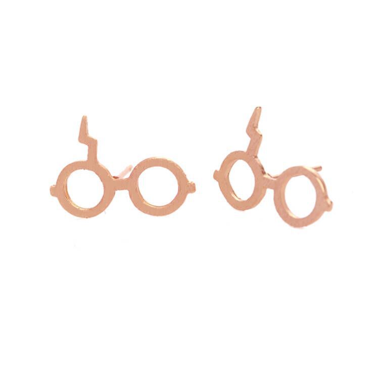 Fashion Titanium Steel Harry Potter Glasses Stud Earrings with Hollow Cartoon Design