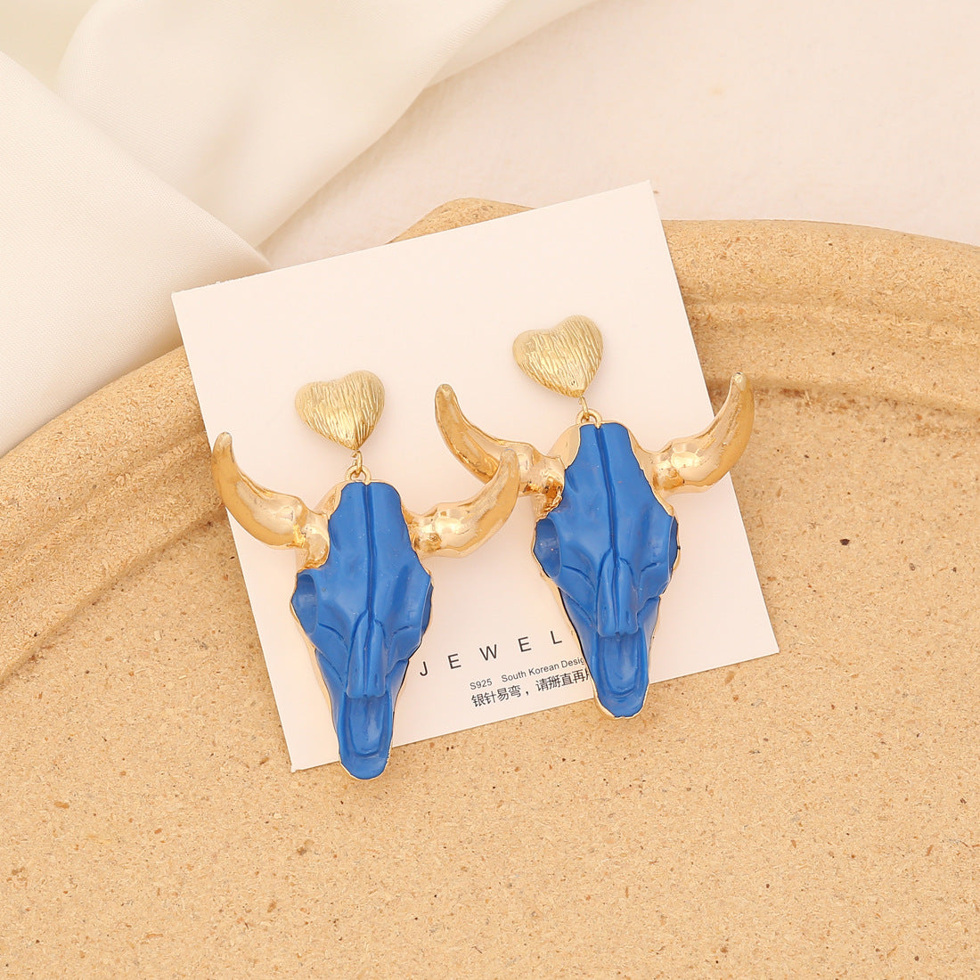 Bohemian Cattle Head Stainless Steel Resin Drop Earrings