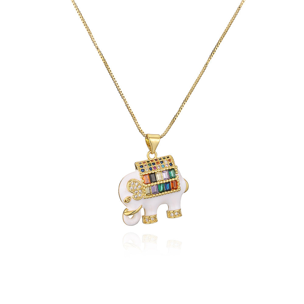 Fashion Elephant Gold Plated Multicolor Zircon Pendant Necklace