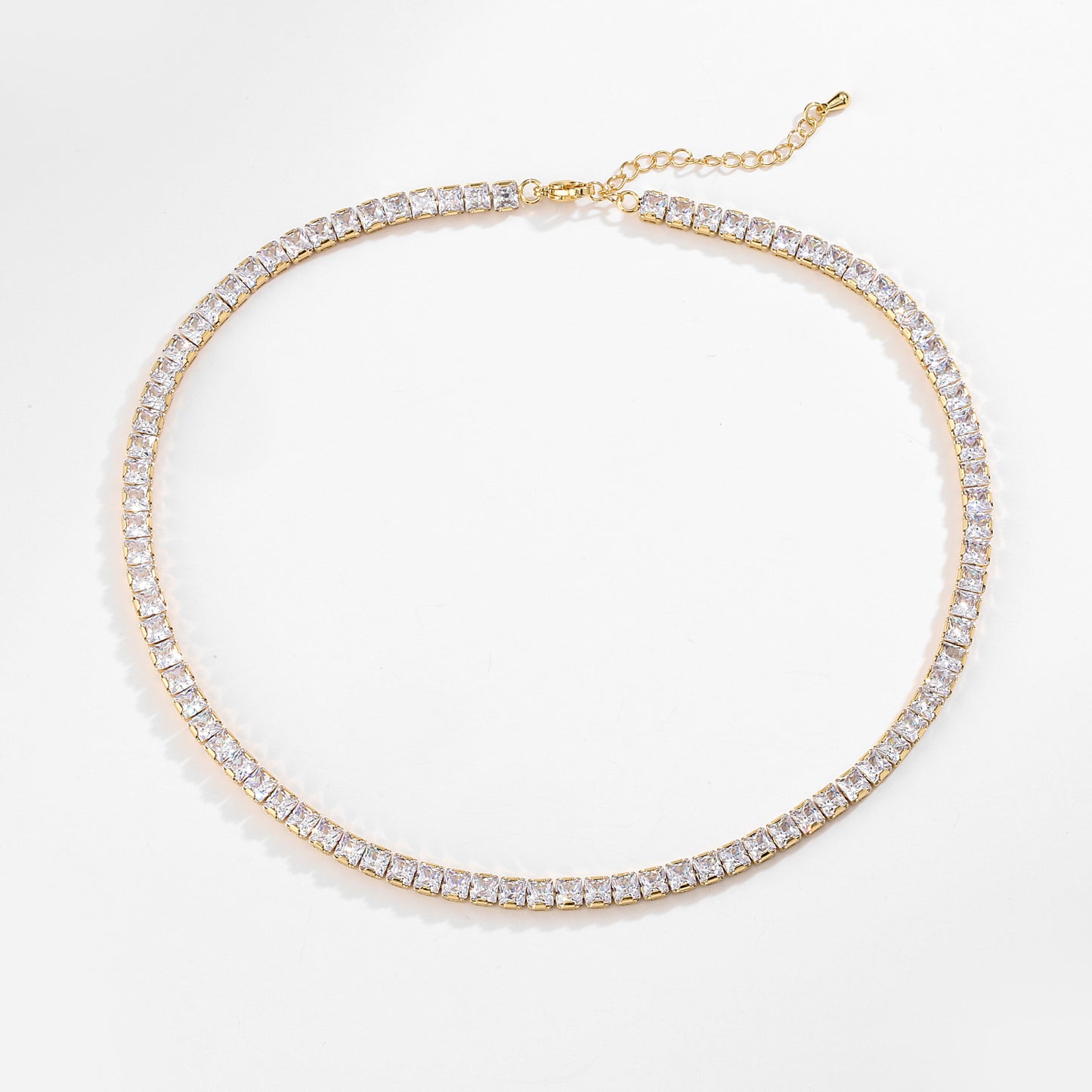 Fashion Full Diamond T Square Zirconia Chain Necklace Copper Jewelry