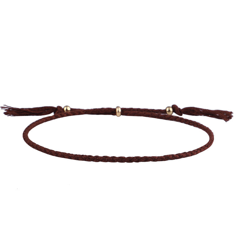 Simple Solid Color Rope Braid Women's Bracelet with Tassel and Copper Beads