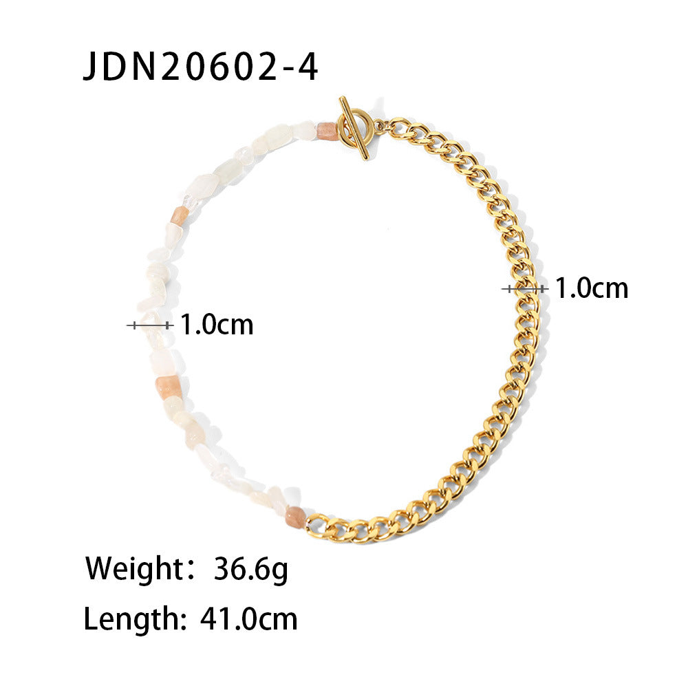 18K Stainless Steel OT Buckle Colored Natural Stone Beaded Cuban Necklace for Women