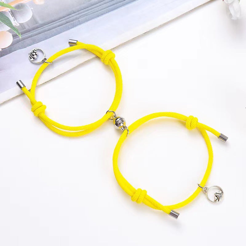Simple Alloy Magnetic Couple Bracelets Set