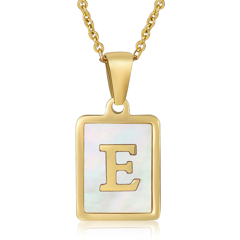 Stainless Steel Alphabet Pendant Necklace with Inlay Shell and 18K Gold Plating