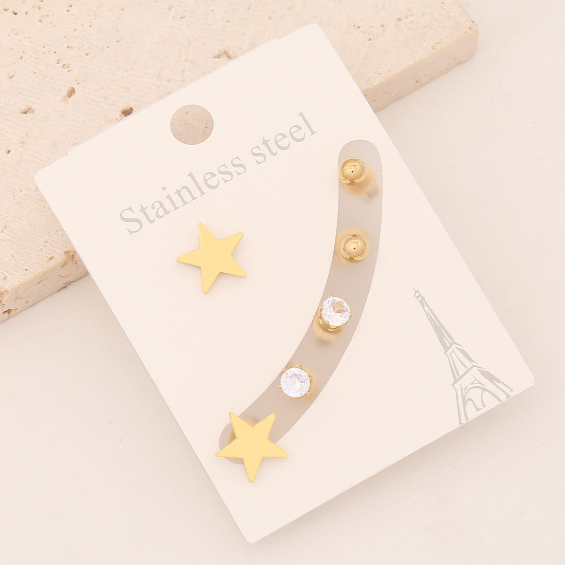 Preppy Style Star and Lightning Stainless Steel Earrings Set - 3 Pairs
